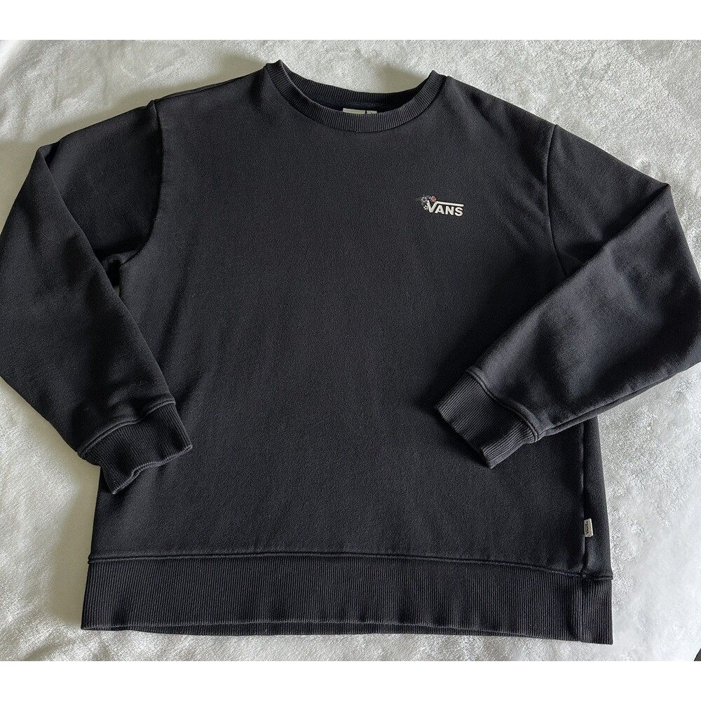 Vans Women's Black Crewneck Sweatshirt Floral Logo Wreath Pullover Size Large